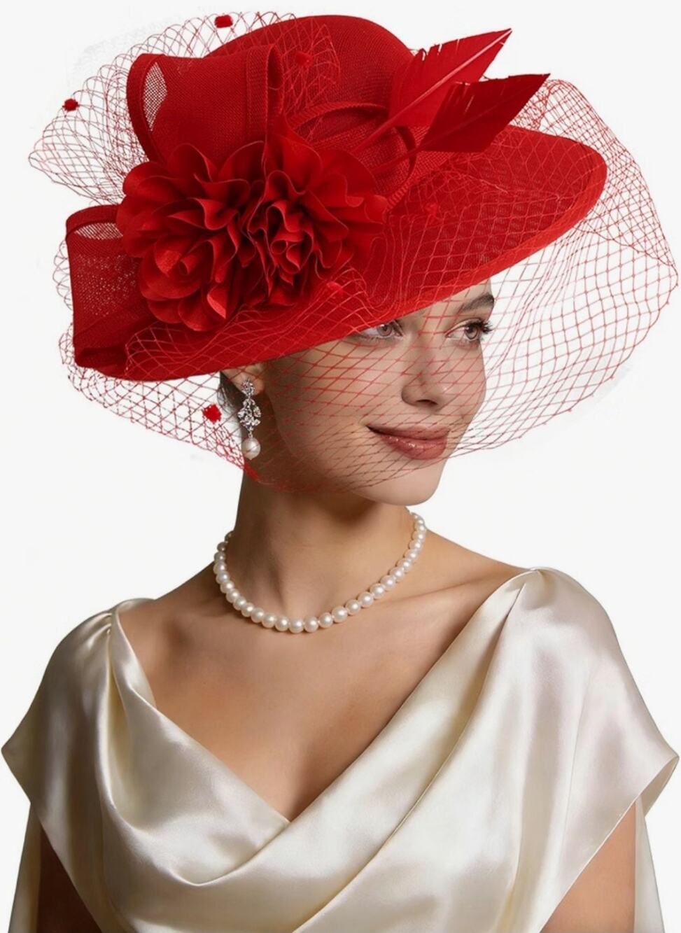 MSRP $82 NWB KGROMFY WOMENS FASCINATOR HAT LARGE CHURCH TEA PARTY HAT RED